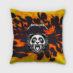Подушка квадратная Metallica рок панда и огонь, цвет: 3D-принт