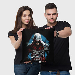 Подушка квадратная Assassins creed темный синий фон, цвет: 3D-принт — фото 2