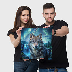 Подушка квадратная Волк и водопад, цвет: 3D-принт — фото 2
