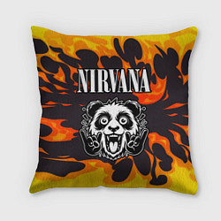 Подушка квадратная Nirvana рок панда и огонь, цвет: 3D-принт