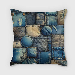 Подушка квадратная Denim patchwork - ai art, цвет: 3D-принт