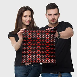 Подушка квадратная Красные и белые кирпичики на чёрном фоне, цвет: 3D-принт — фото 2