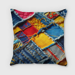 Подушка квадратная Colorful denim patchwork - ai art, цвет: 3D-принт