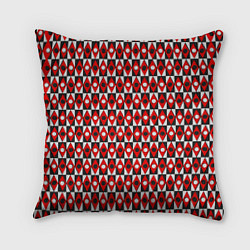 Подушка квадратная Чёрно-белые ромбы и круги на красном фоне, цвет: 3D-принт