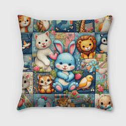 Подушка квадратная Funny hare and his friends - patchwork, цвет: 3D-принт