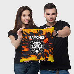 Подушка квадратная Ramones рок панда и огонь, цвет: 3D-принт — фото 2