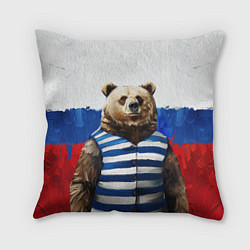 Подушка квадратная Медведь и флаг России, цвет: 3D-принт