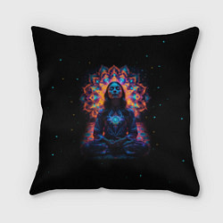 Подушка квадратная Медитация девушки на фоне мандалы в космосе, цвет: 3D-принт