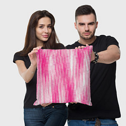 Подушка квадратная Бело-розовый полосатый, цвет: 3D-принт — фото 2