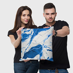 Подушка квадратная Бело-синий мрамор, цвет: 3D-принт — фото 2