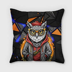 Подушка квадратная Модная сова и оранжевые вставки, цвет: 3D-принт