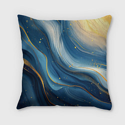 Подушка квадратная Золотая волнистая текстура на синей ткани, цвет: 3D-принт