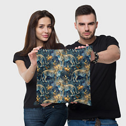 Подушка квадратная Леопард и золотые капли на синем фоне, цвет: 3D-принт — фото 2