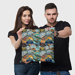 Подушка квадратная Adventure stickers, цвет: 3D-принт — фото 2