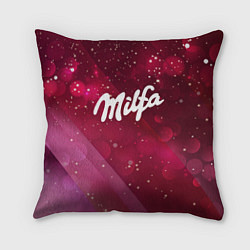 Подушка квадратная Milfa надпись в стиле шоколадки Milka, цвет: 3D-принт
