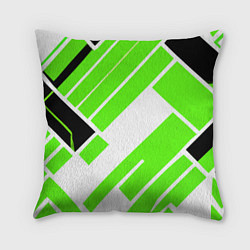 Подушка квадратная Зелёные широкие линии на белом фоне, цвет: 3D-принт