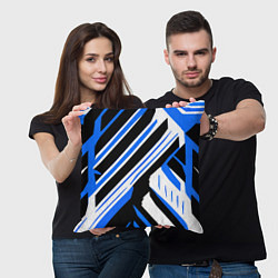 Подушка квадратная Чёрно-синие полосы на белом фоне, цвет: 3D-принт — фото 2