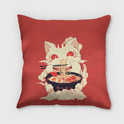 Подушка квадратная Japanese cat eats ramen, цвет: 3D-принт