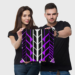 Подушка квадратная Бело-фиолетовые линии на чёрном фоне, цвет: 3D-принт — фото 2
