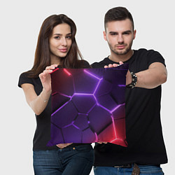 Подушка квадратная Красно-фиолетовые неоновые плиты в разломе, цвет: 3D-принт — фото 2