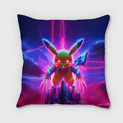 Подушка квадратная Neon horror - cyber Pikachu, цвет: 3D-принт