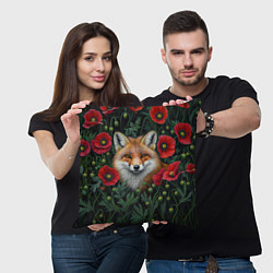 Подушка квадратная Лис среди маков, цвет: 3D-принт — фото 2