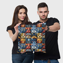 Подушка квадратная Вязанные еноты на пэчворк, цвет: 3D-принт — фото 2