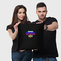 Подушка квадратная Brawl stars neon logo, цвет: 3D-принт — фото 2