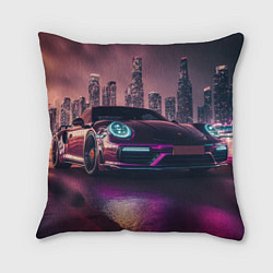 Подушка квадратная Porshe ночной город, цвет: 3D-принт