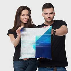 Подушка квадратная Горизонтальные полосы на сине-белом фоне, цвет: 3D-принт — фото 2