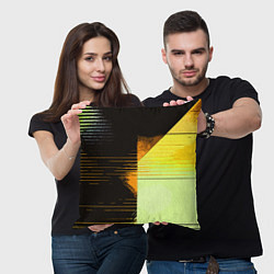 Подушка квадратная Горизонтальные полосы на чёрно-жёлтом фоне, цвет: 3D-принт — фото 2