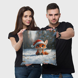 Подушка квадратная Новогодняя милая лисичка, цвет: 3D-принт — фото 2