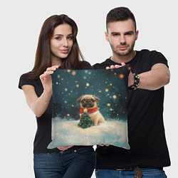 Подушка квадратная Мопс и маленькая елочка, цвет: 3D-принт — фото 2