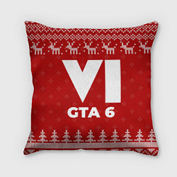 Подушка квадратная Новогодний GTA 6 с оленями, цвет: 3D-принт
