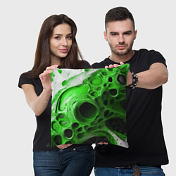 Подушка квадратная Зелёно-белая абстрактная структура, цвет: 3D-принт — фото 2