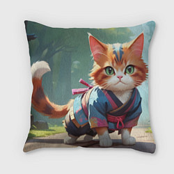 Подушка квадратная Котенок самурай, цвет: 3D-принт