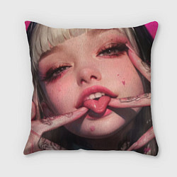 Подушка квадратная Девочка с распальцовкой, цвет: 3D-принт