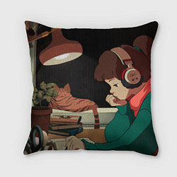 Подушка квадратная Lofi music girl night, цвет: 3D-принт