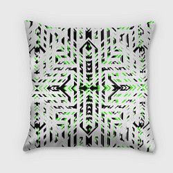Подушка квадратная Чёрно-зелёный диагональные полосы на белом фоне, цвет: 3D-принт
