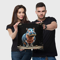 Подушка квадратная Бегемот на черном, цвет: 3D-принт — фото 2