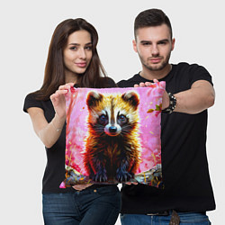 Подушка квадратная Росомаха в розовом лесу, цвет: 3D-принт — фото 2