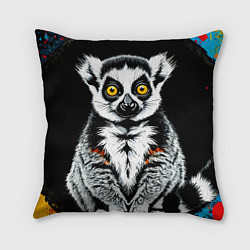 Подушка квадратная Лемур на черном, цвет: 3D-принт