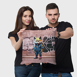 Подушка квадратная Уличный лисёнок на своём районе, цвет: 3D-принт — фото 2