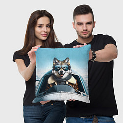 Подушка квадратная Волк авиатор, цвет: 3D-принт — фото 2