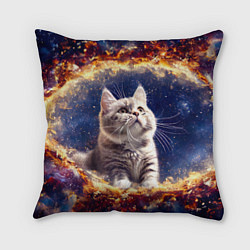Подушка квадратная Кошка шиншилла в космосе, цвет: 3D-принт
