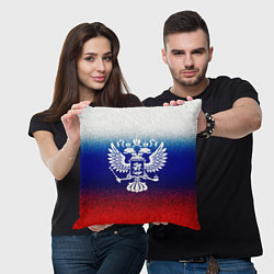 Подушка квадратная Герб России на фоне флага текстурный, цвет: 3D-принт — фото 2