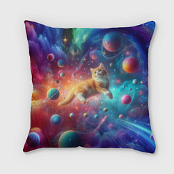 Подушка квадратная Рыжий космический котёнок - неоновое свечение, цвет: 3D-принт