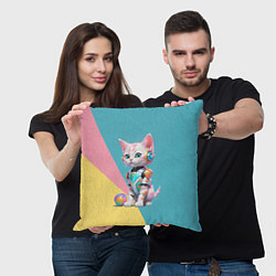Подушка квадратная Кибер котёнок с мячиком - милашка, цвет: 3D-принт — фото 2