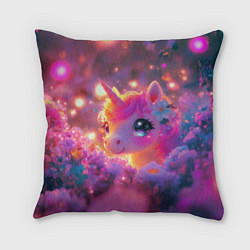 Подушка квадратная Единорог и светлячки, цвет: 3D-принт