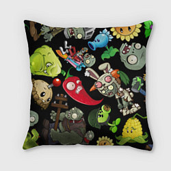 Подушка квадратная Растения против зомби персонажи на черном, цвет: 3D-принт